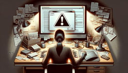Mujer en un ordenador con alerta por ciberataques por ingeniería social
