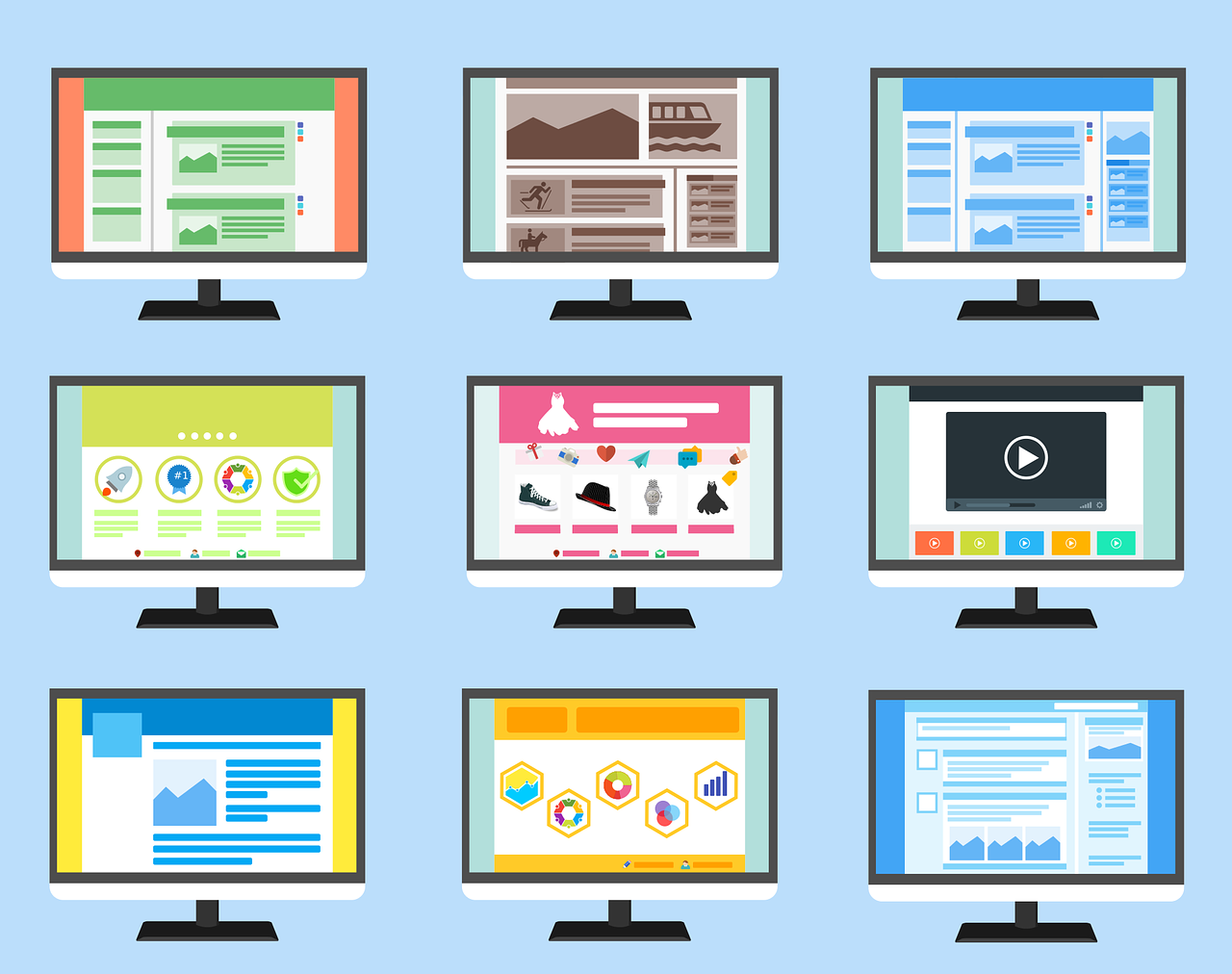 Monitores con diferentes blogs de traducción.