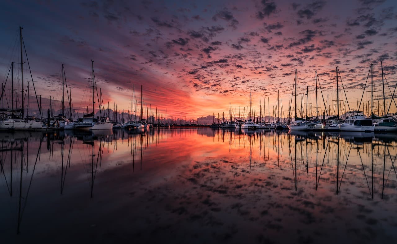 sunset in a marina